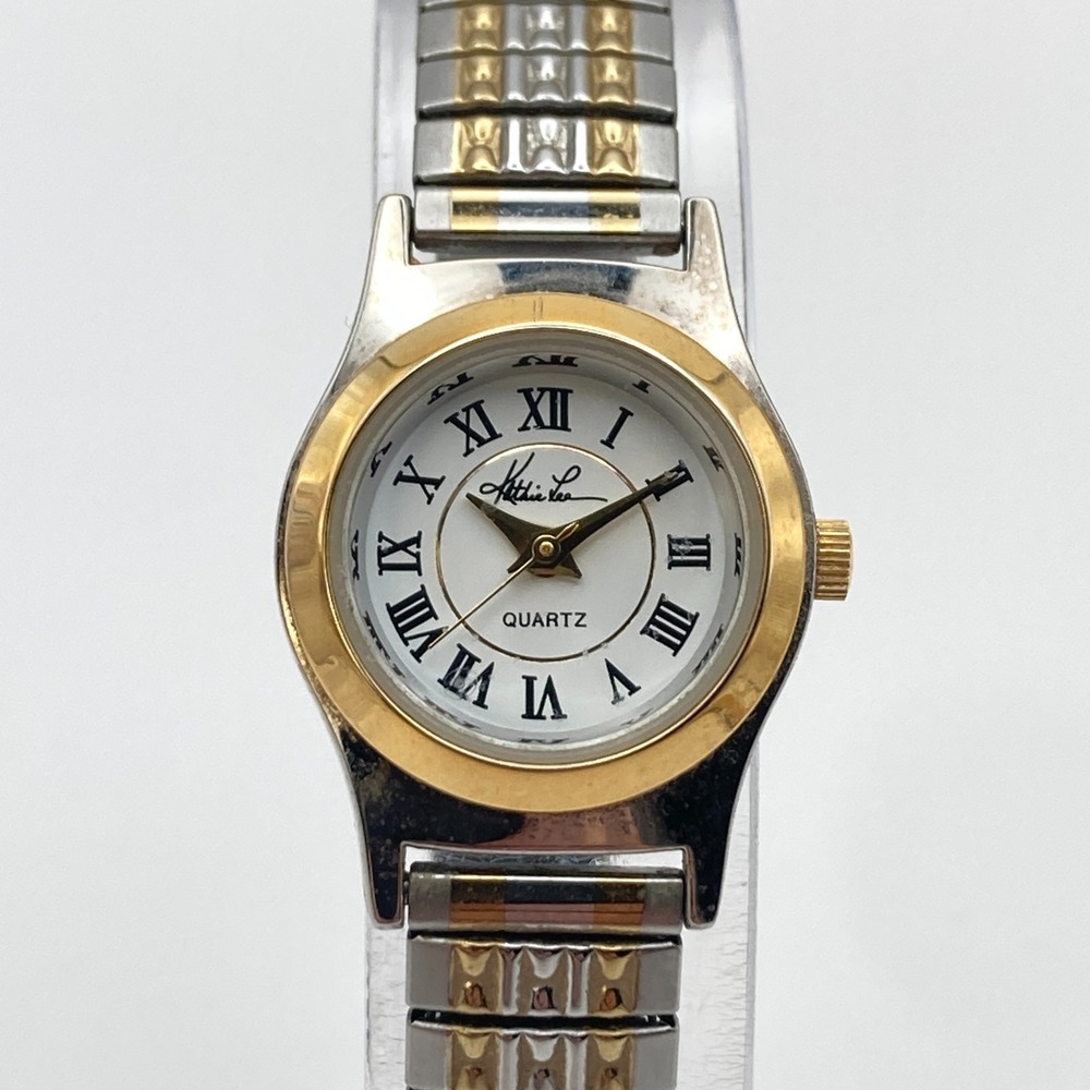 Vtg Kathie Lee Women's Watch Gold Silver Tone Stretch Band New Battery SMALL 6"